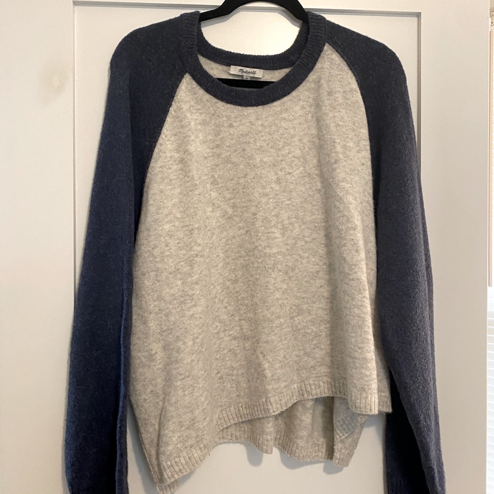Madewell baseball sweater in navy and gray (2X)